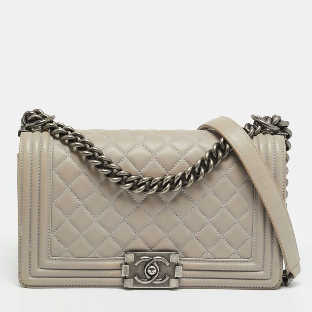 Chanel Boy Medium Grey Quilted Leather Flap Bag